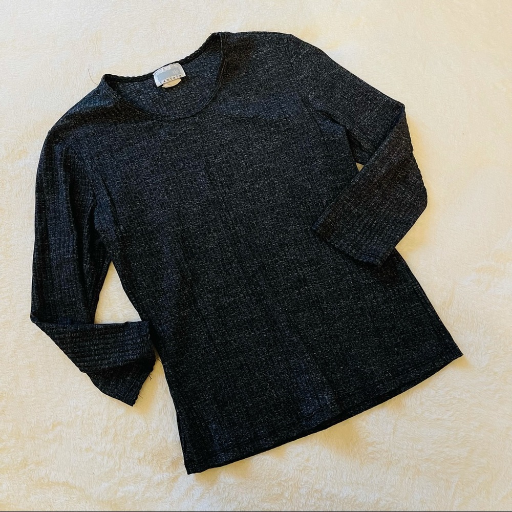Grey Ribber 3/4 Sleeve Top - Picture 2 of 8